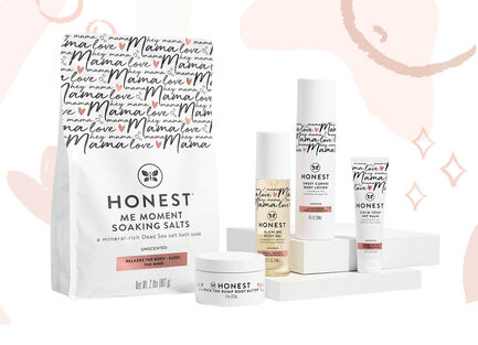 honest mama products with pink background
