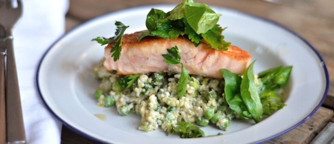 Spring Quinoa with Salmon & Fresh Herb Salad