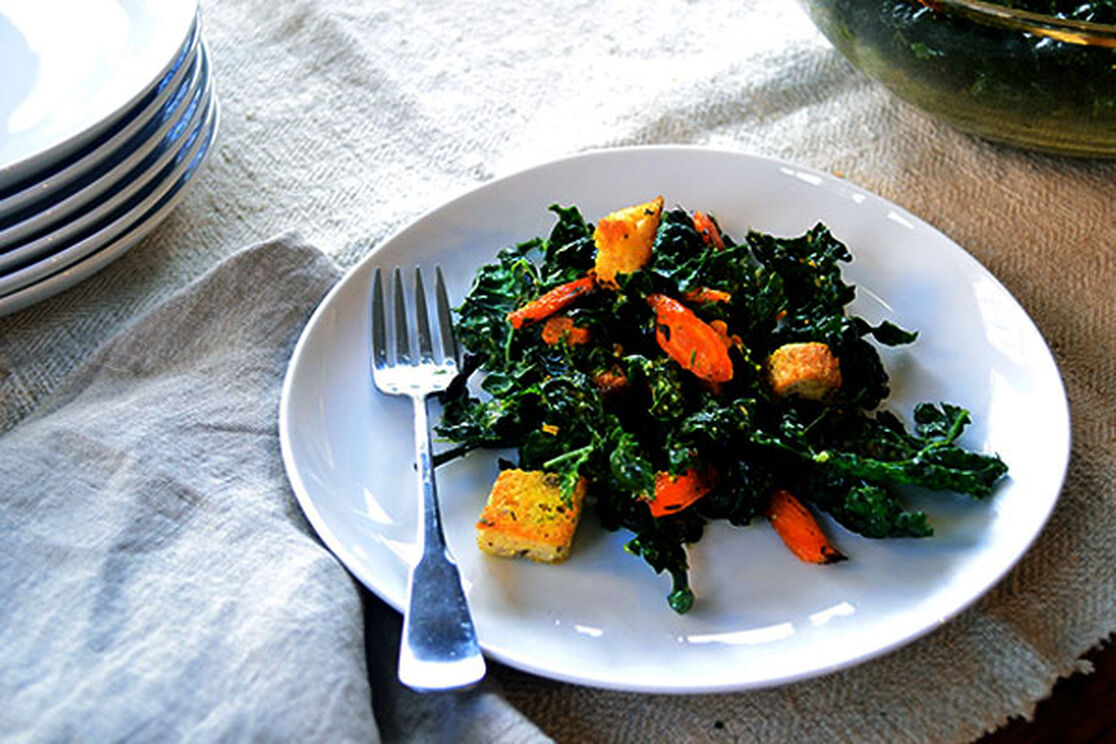Honest Thanksgiving: Stuffing-Inspired Kale Salad