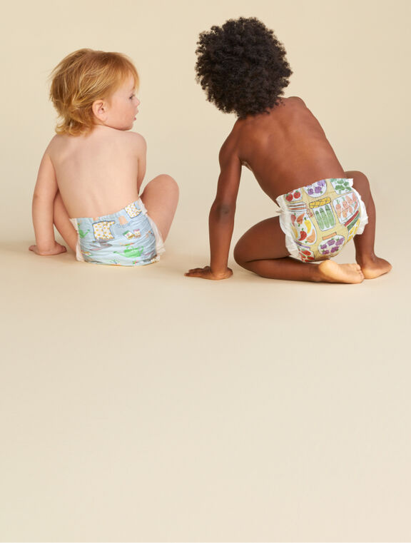 Toddlers wearing Honest Spring 2025 Diaper Prints