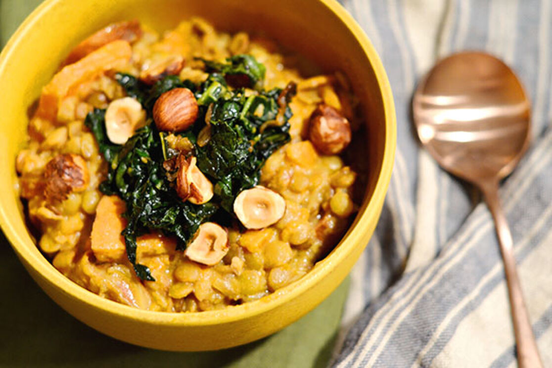 Slow Cooker Lentil + Sweet Potato Stew