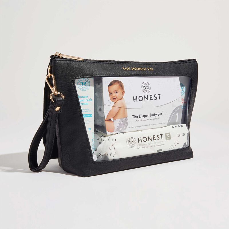 Diaper Duty Set in Black Leather Bag
