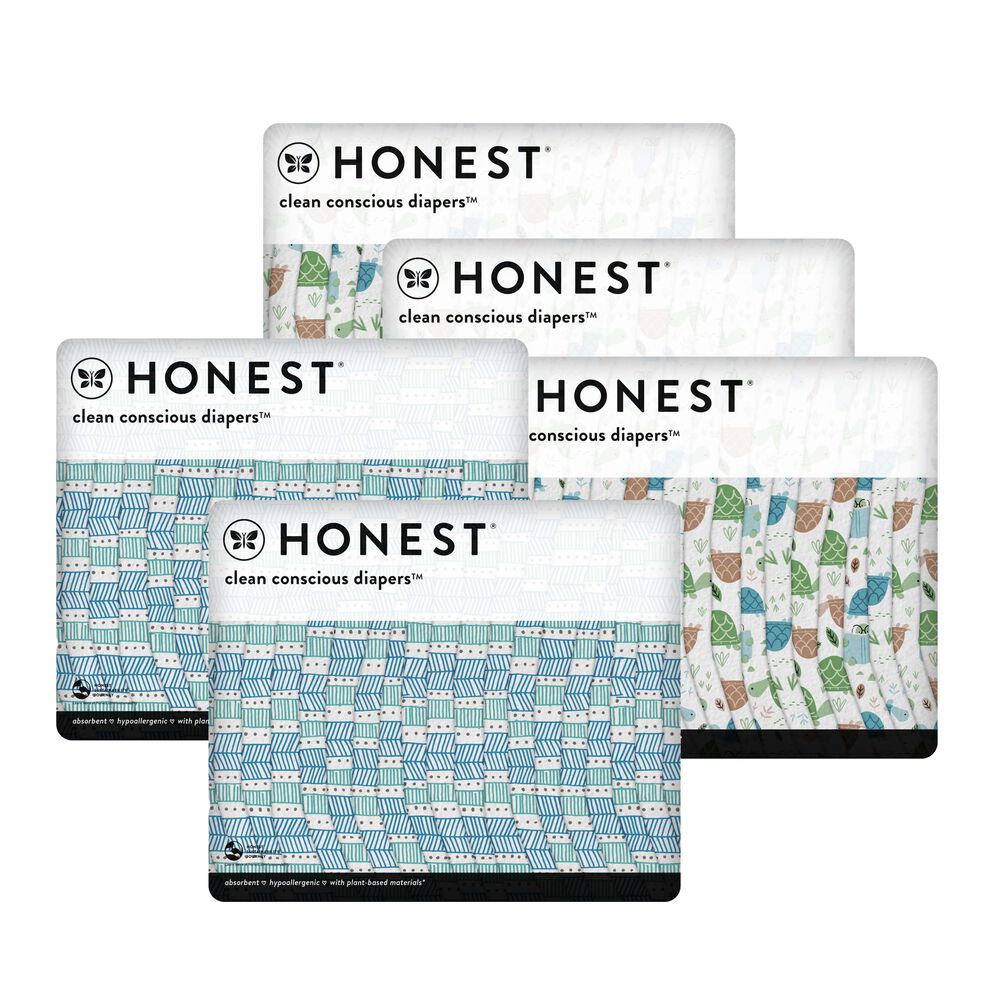 Clean Conscious Diaper Box, Turtle Time + Dots + Dashes, Size 2