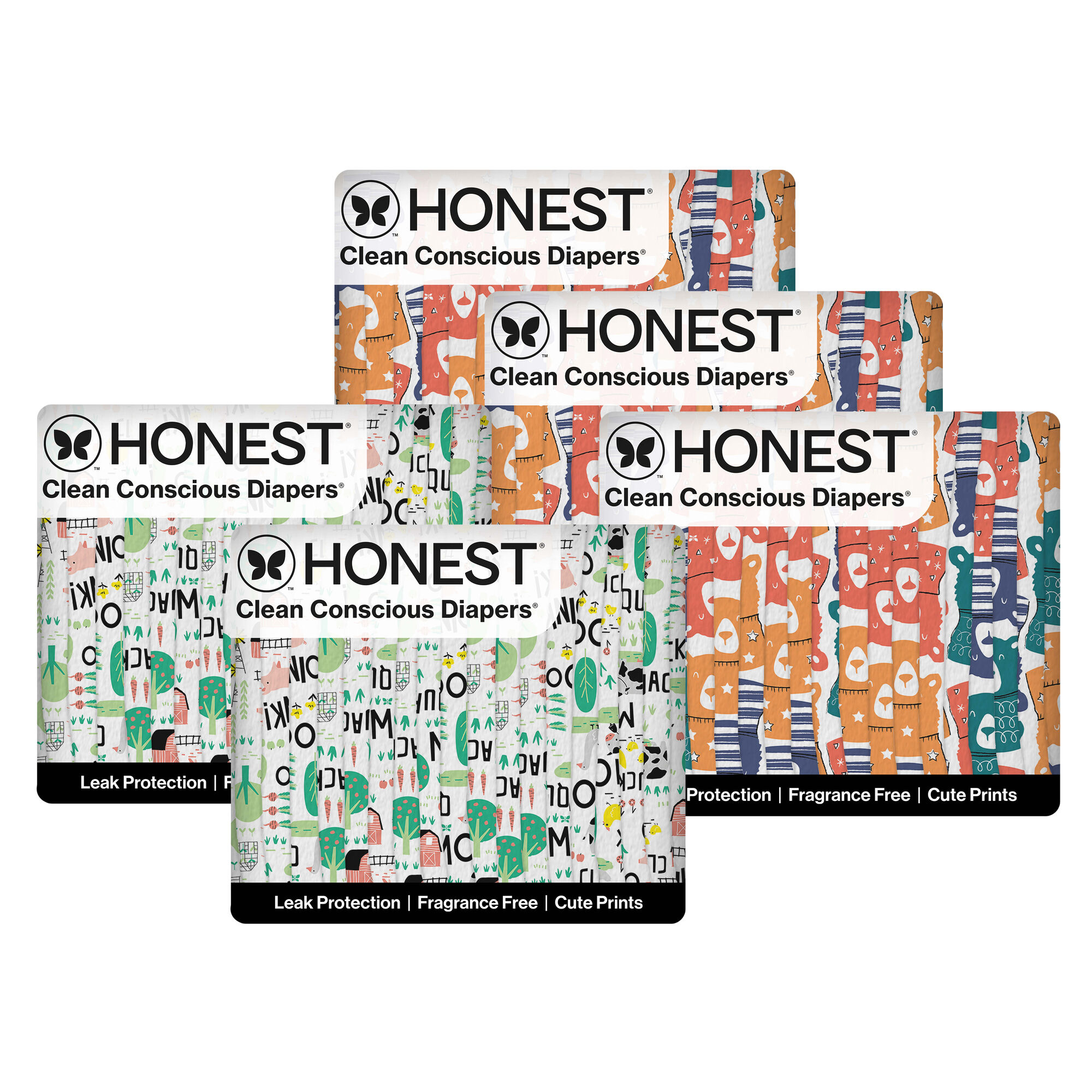 Honest Clean Conscious Diaper Box, Beary Cool + Barnyard Babies, Size 5