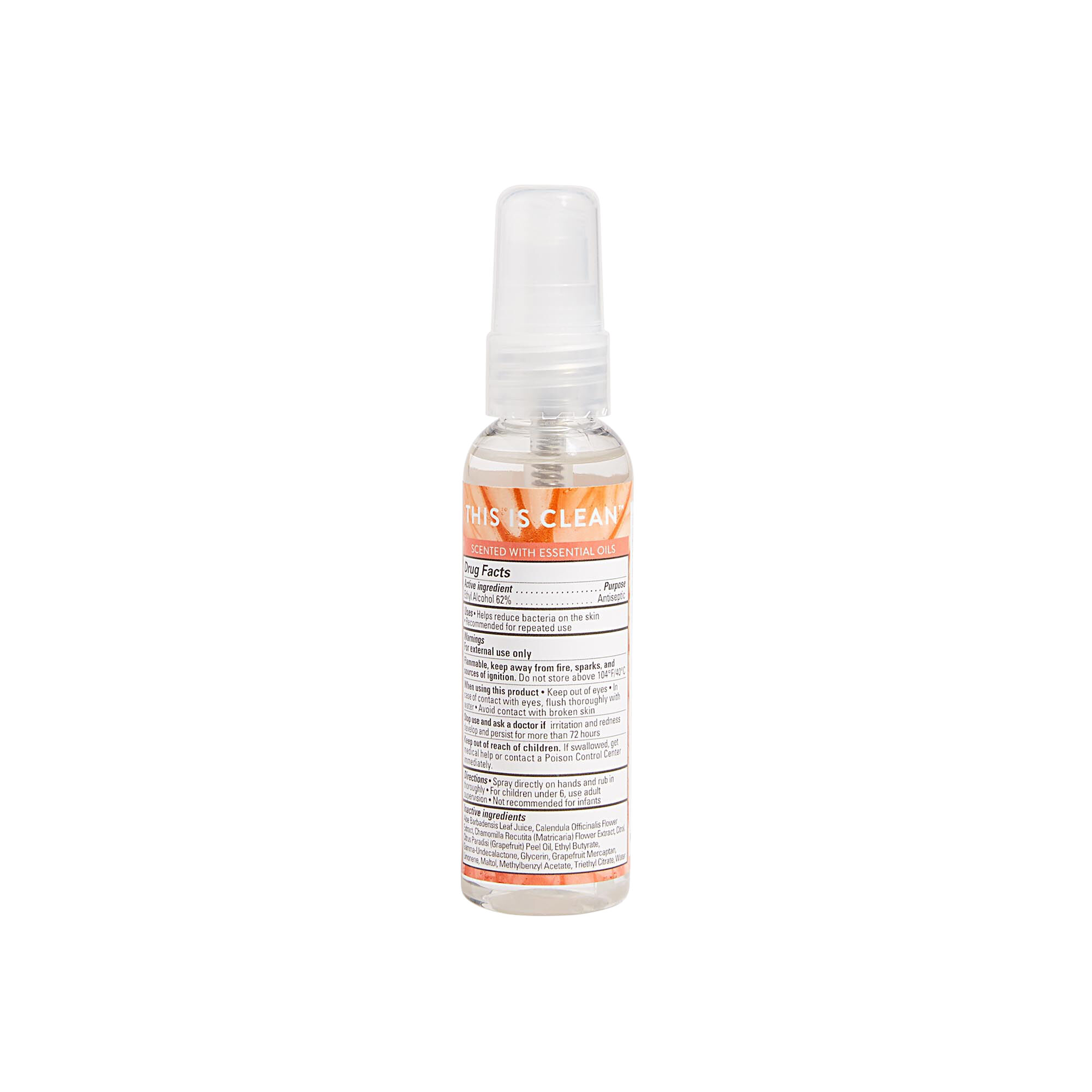 Hand Sanitizer Spray in the Grapefruit Grove Scent Back of Product