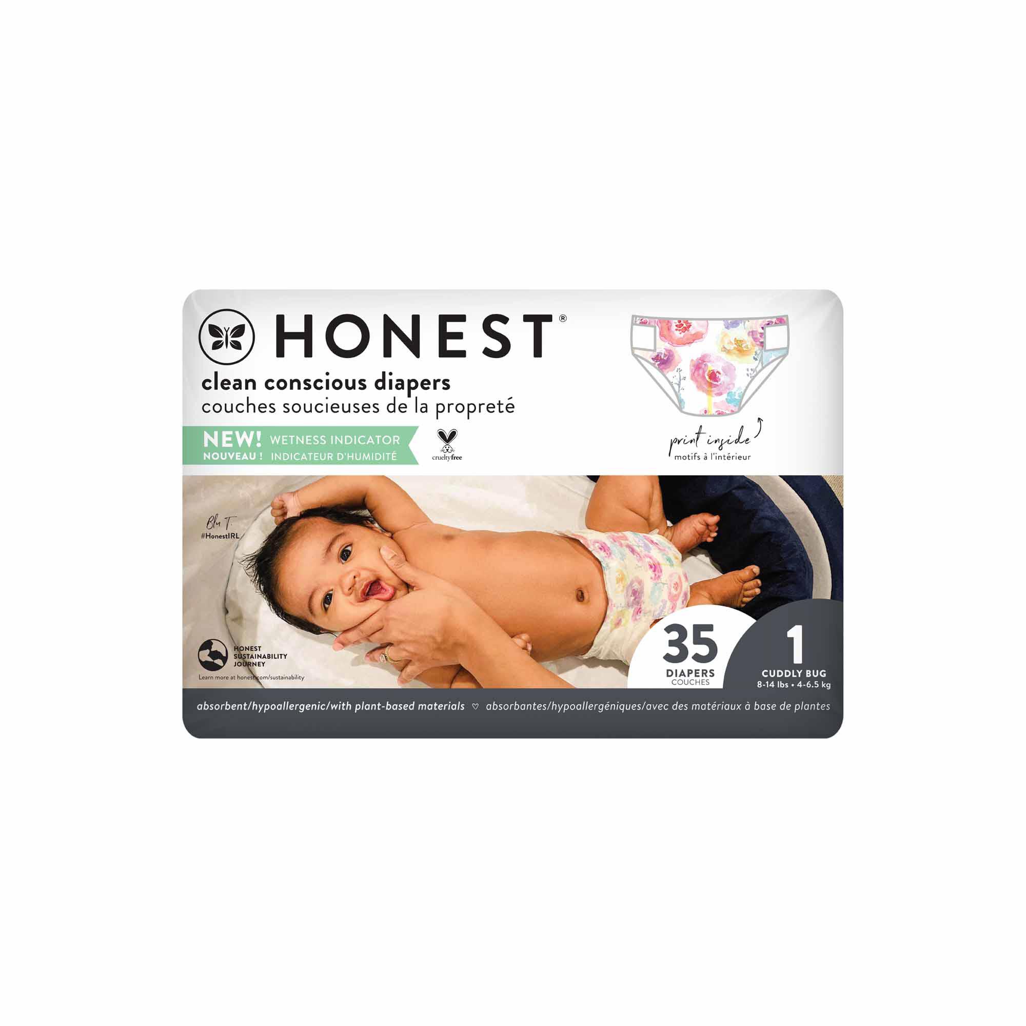 Clean Conscious Diaper, Rose Blossoms, Size 1