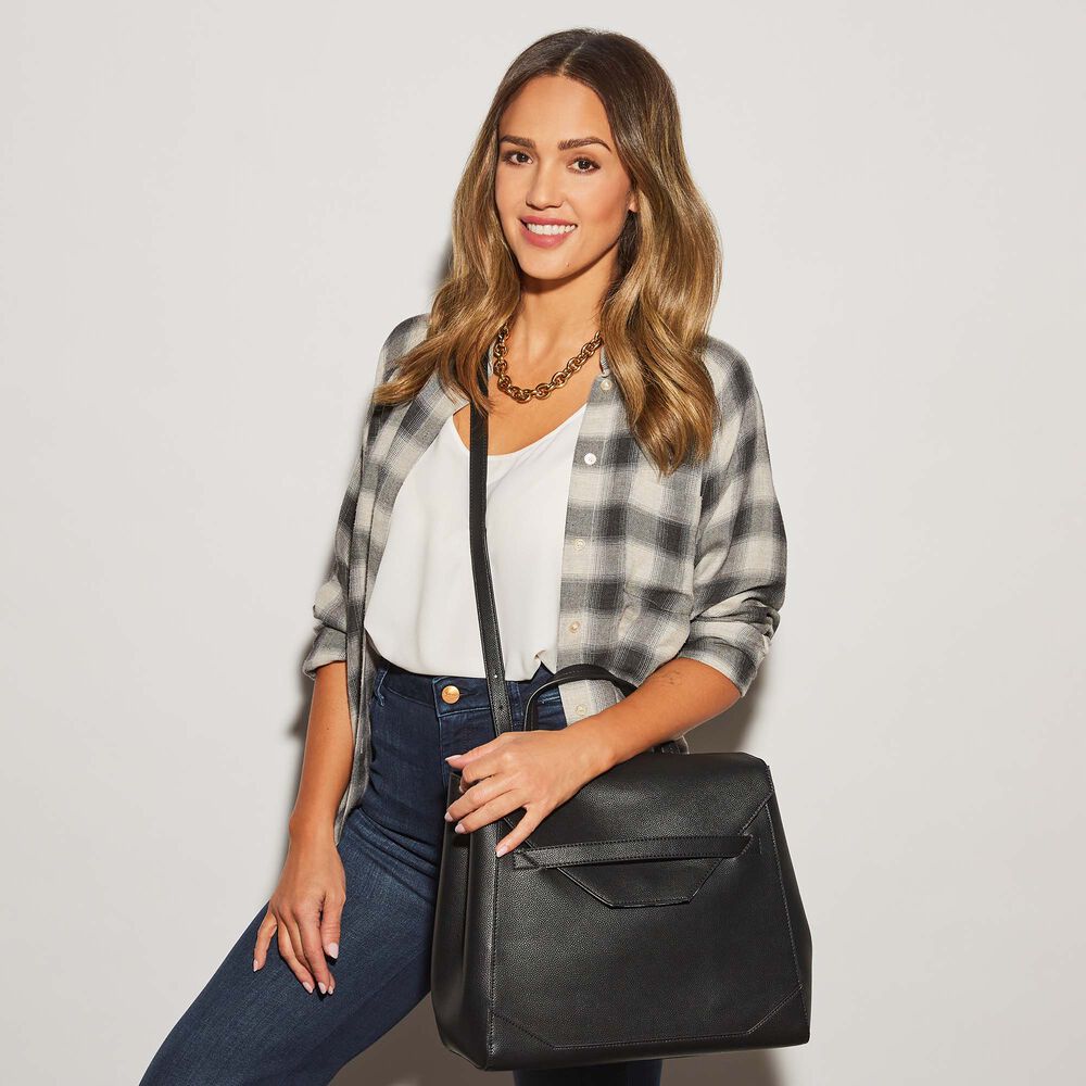 Black Checkered Tote Shoulder Bags With Inner Pouch,PU Vegan