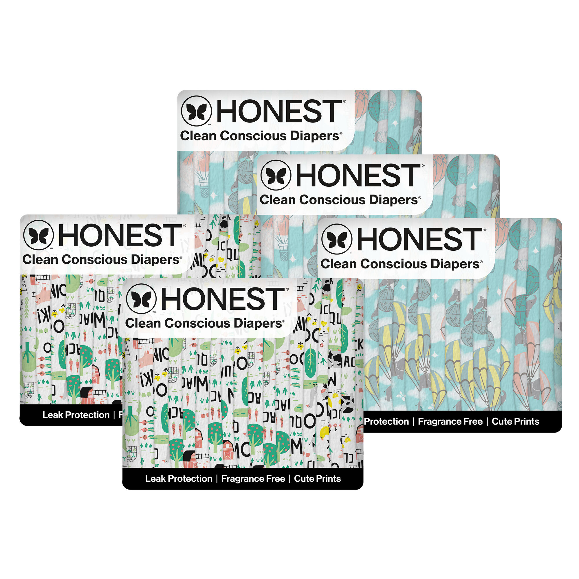 Honest Clean Conscious Diaper Box, Above it All + Barnyard Babies, Size 1
