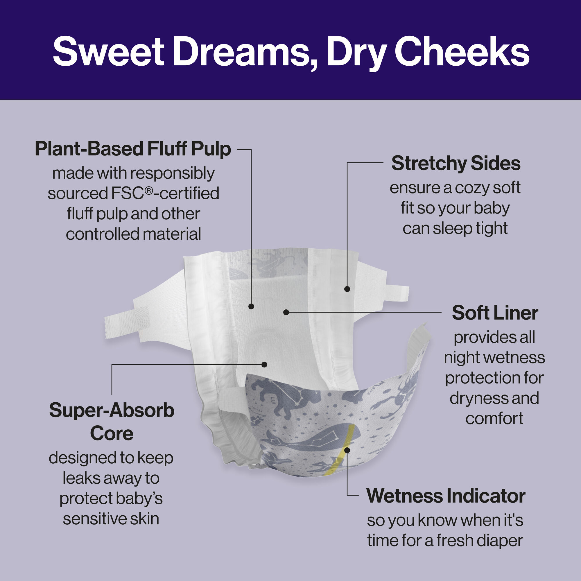 Honest Overnight Diapers, Star Signs, Size 6 | Honest