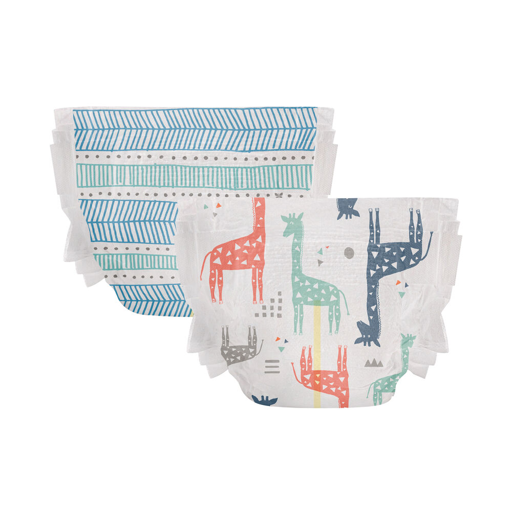 Clean Conscious Diaper Box, Dots + Dashes + Multi-Colored Giraffes, Size 1
