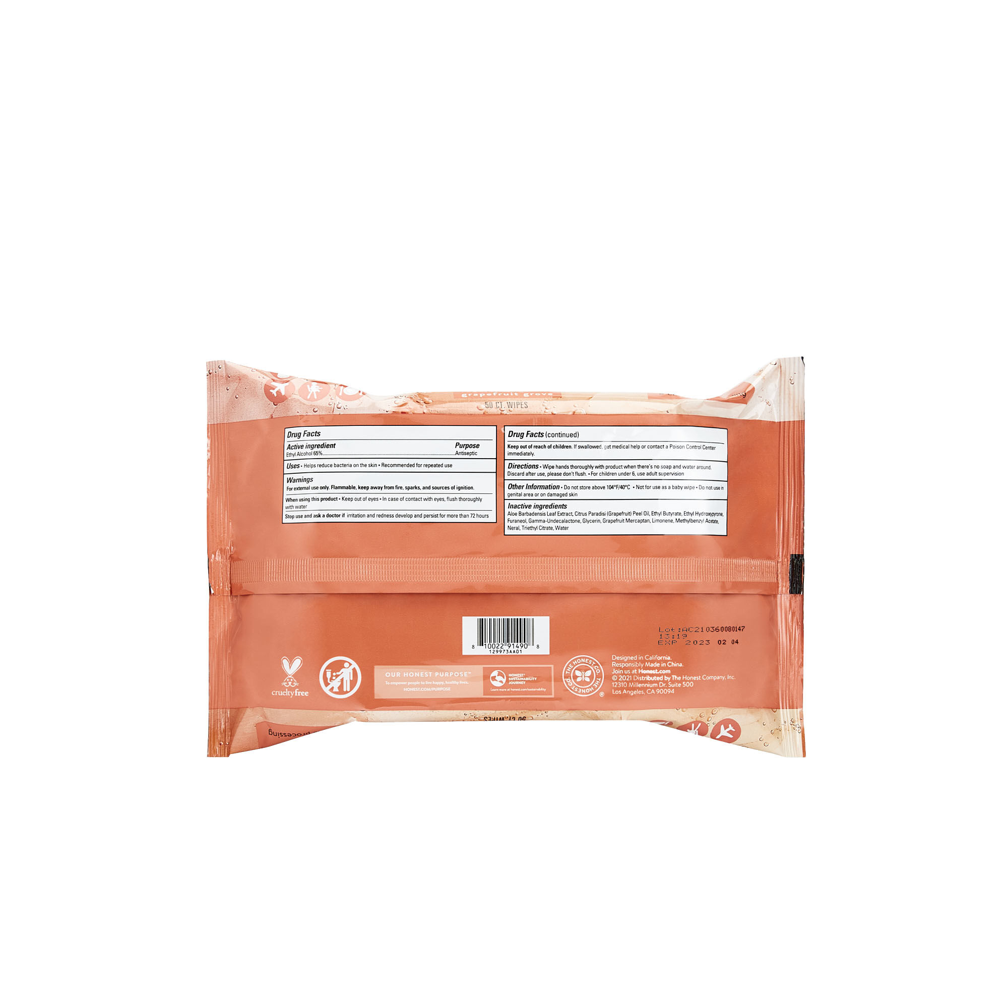 Sanitizing Alcohol Wipes, 50 Count, Grapefruit Grove