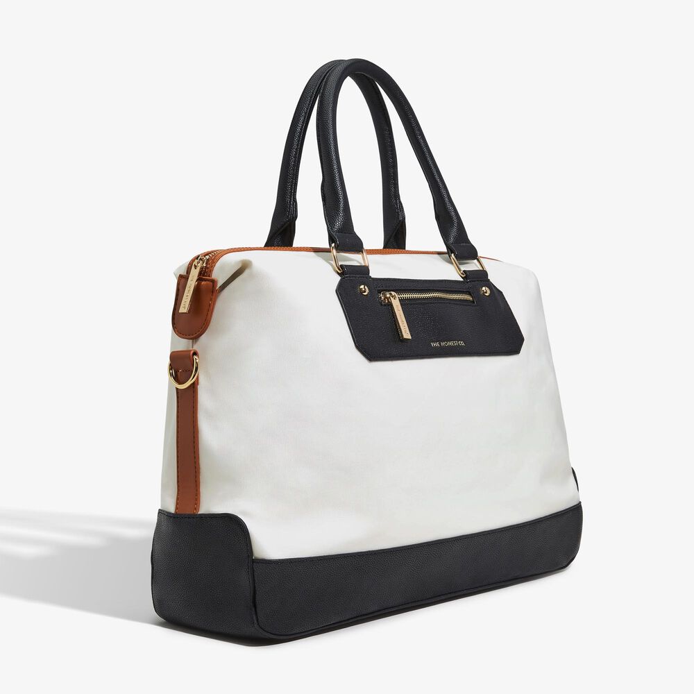 Honest Crosstown Carryall Travel Tote in CREAM/BLACK.