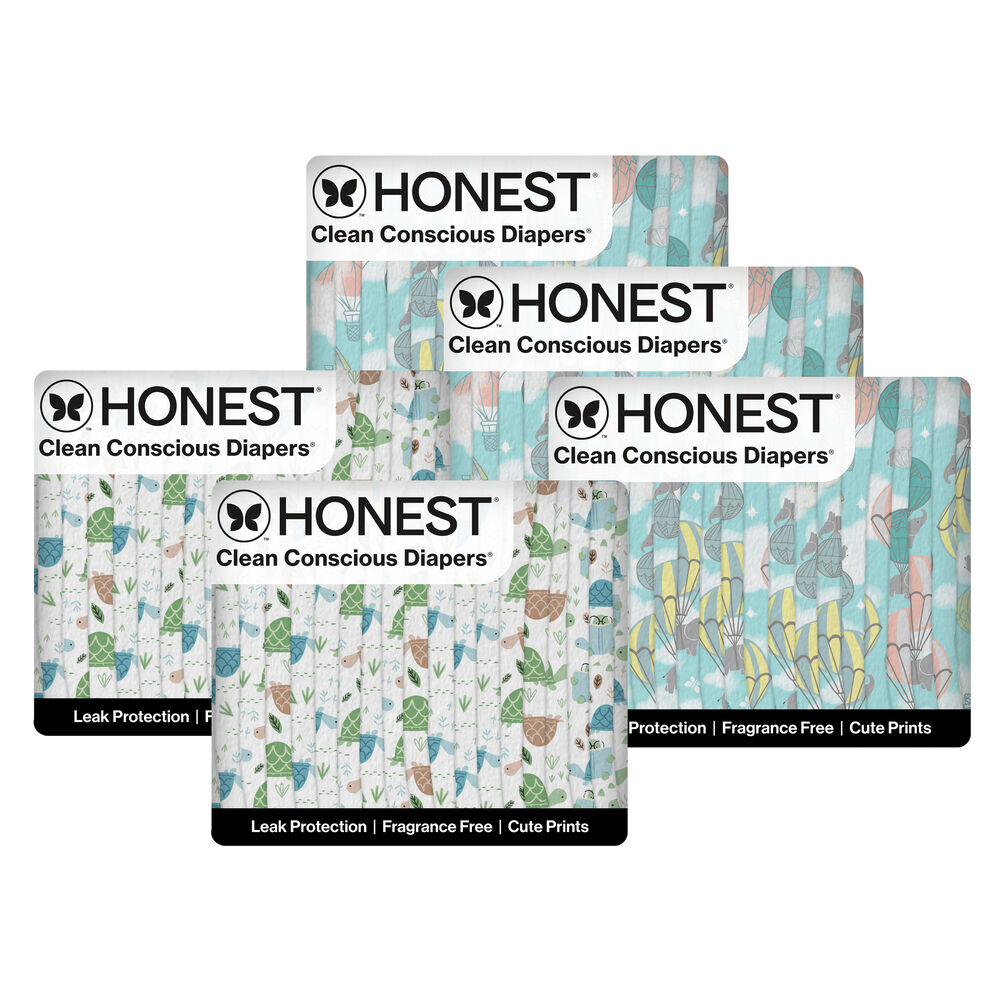 Honest Clean Conscious Diaper Box, Above it All + Turtle Time, Size 1