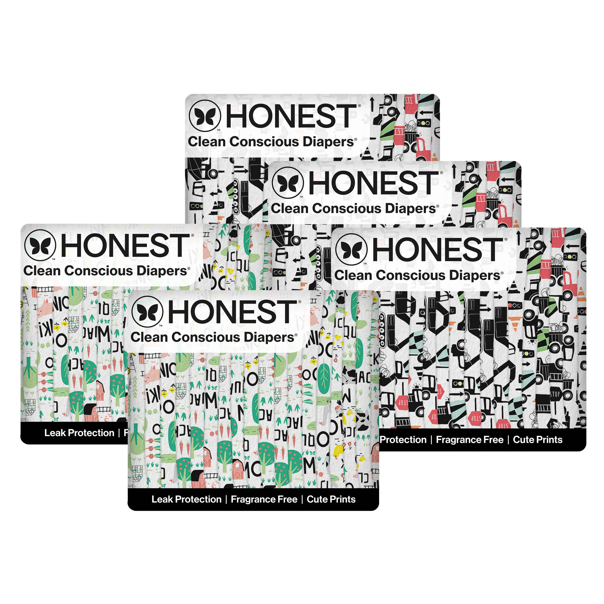 Honest Clean Conscious Diaper Box, Big Trucks + Barnyard Babies, Size 6
