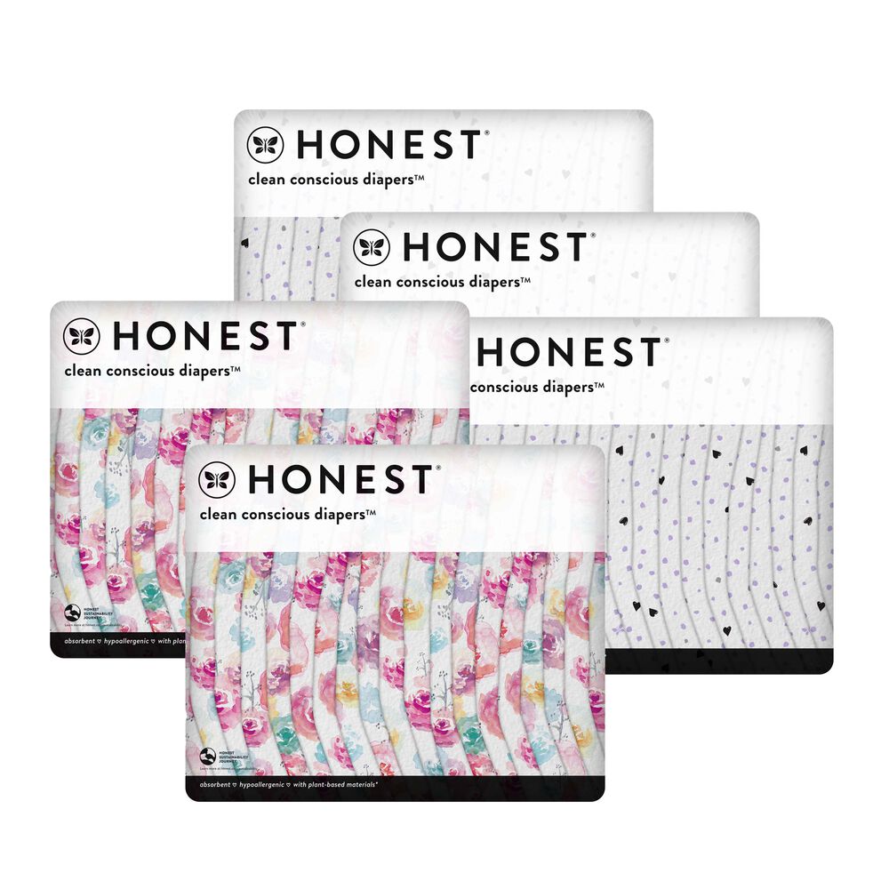 Clean Conscious Diaper Box, Young at Heart + Rose Blossom, Size 2