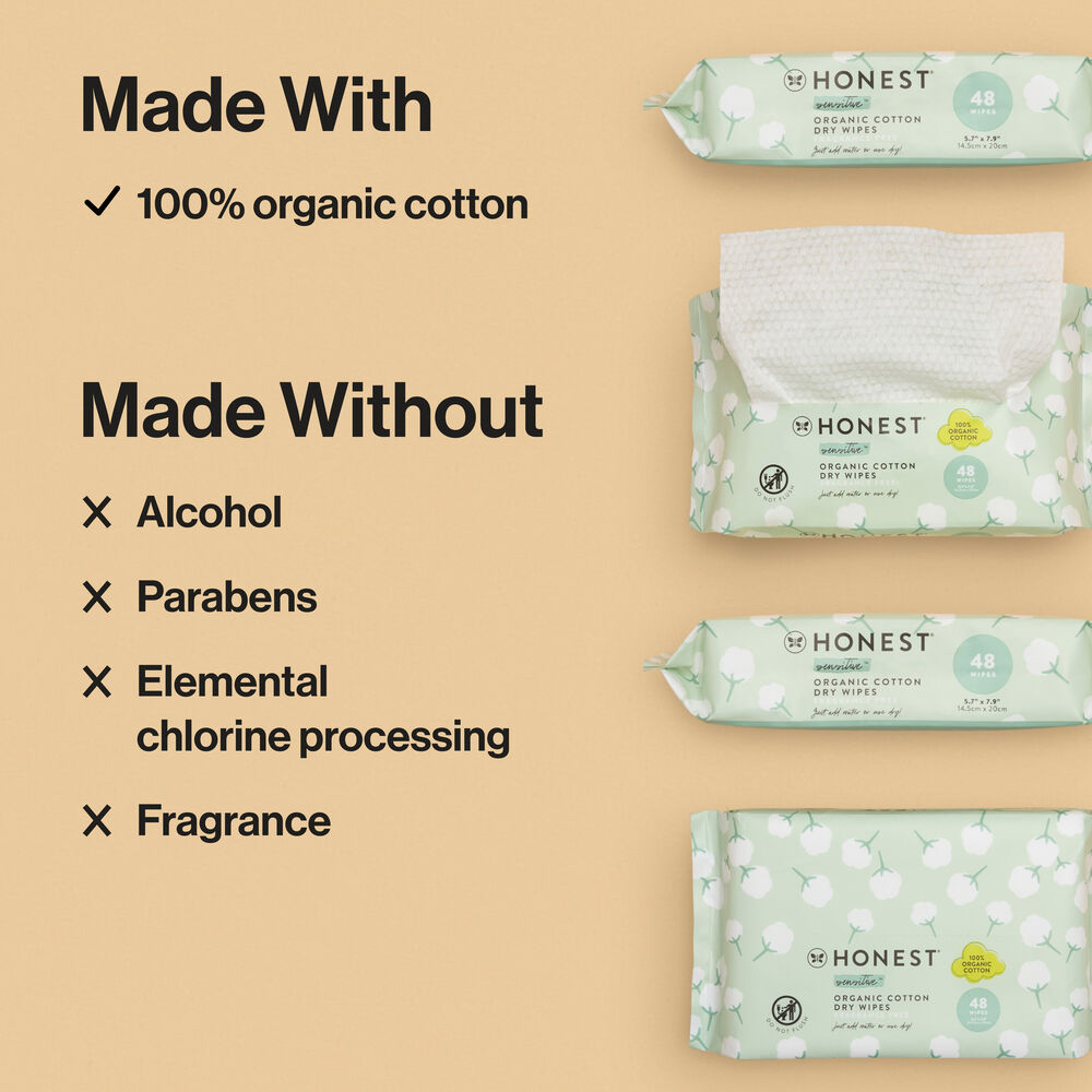 Honest Dry Wipes, 48 Count