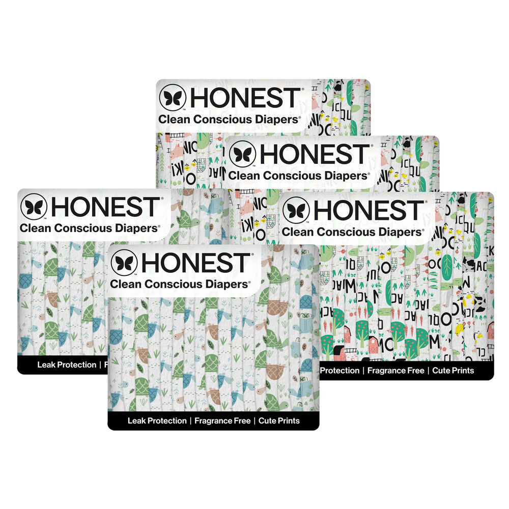 Honest Clean Conscious Diaper Box, Barnyard Babies + Turtle Time, Size 1