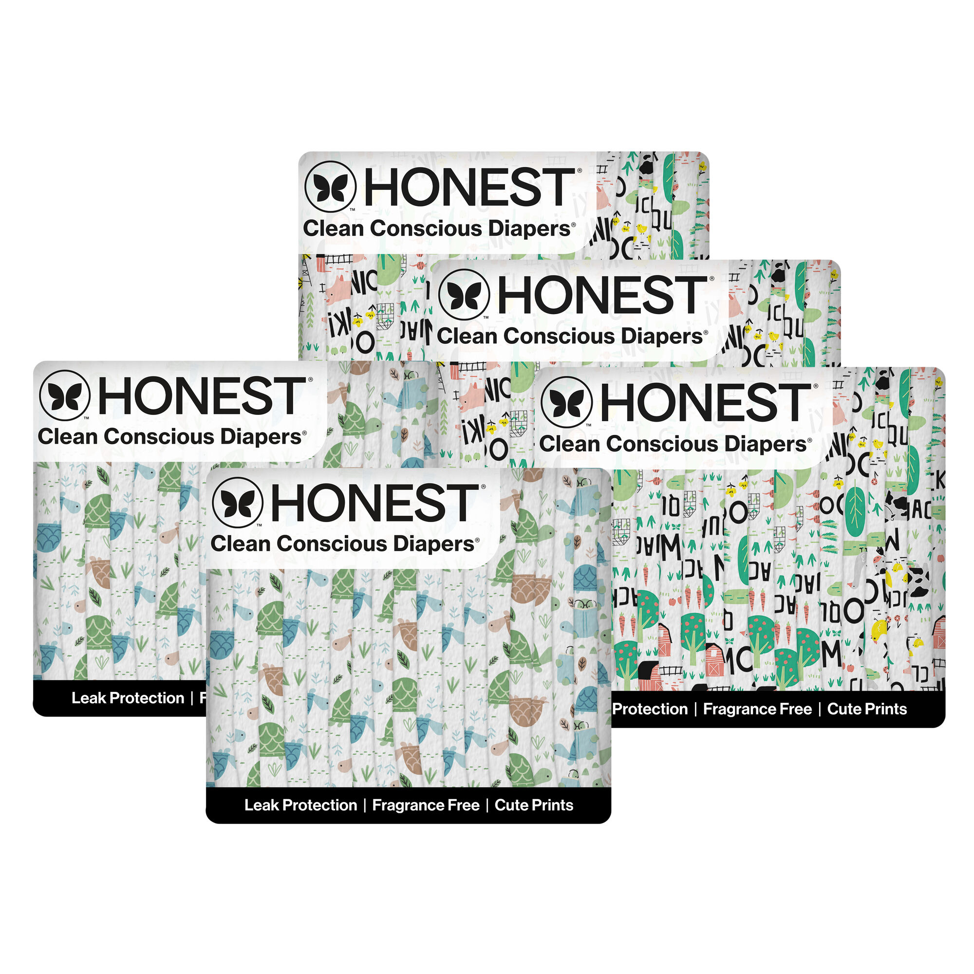 Honest Clean Conscious Diaper Box, Barnyard Babies + Turtle Time, Size 1