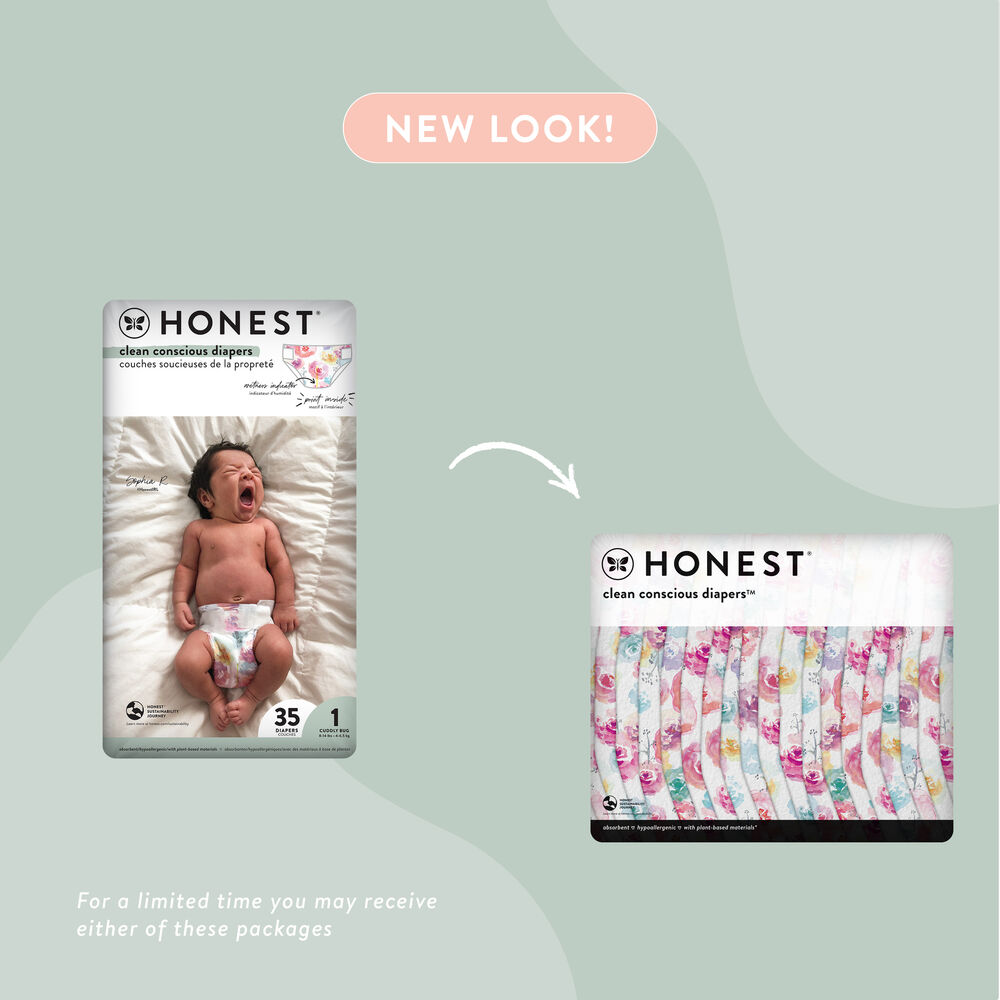 Clean Conscious Diaper Box, Young at Heart + Rose Blossom, Size 2