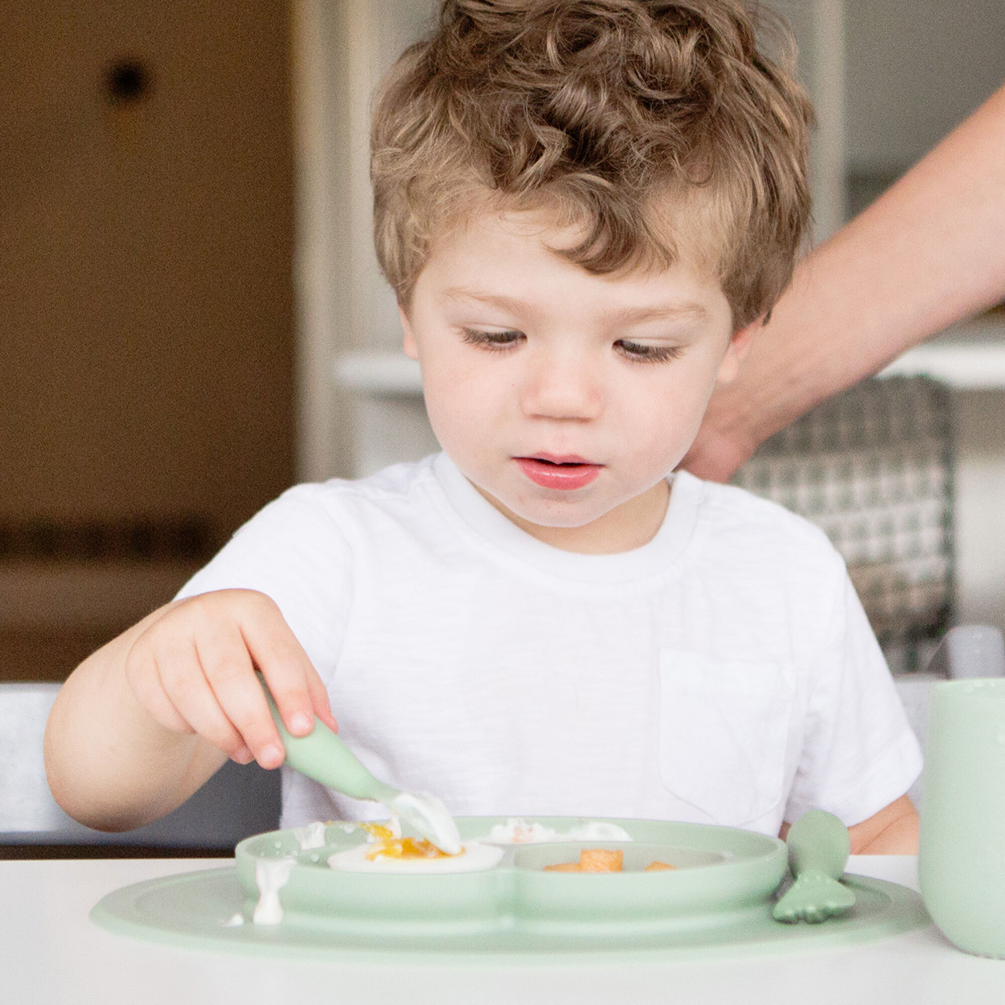 Ezpz Mini Utensils (Fork & Spoon in Gray) - 100% BPA Free Fork and Spoon  for Toddlers First Foods + Self-Feeding - Designed by a Pediatric Feeding