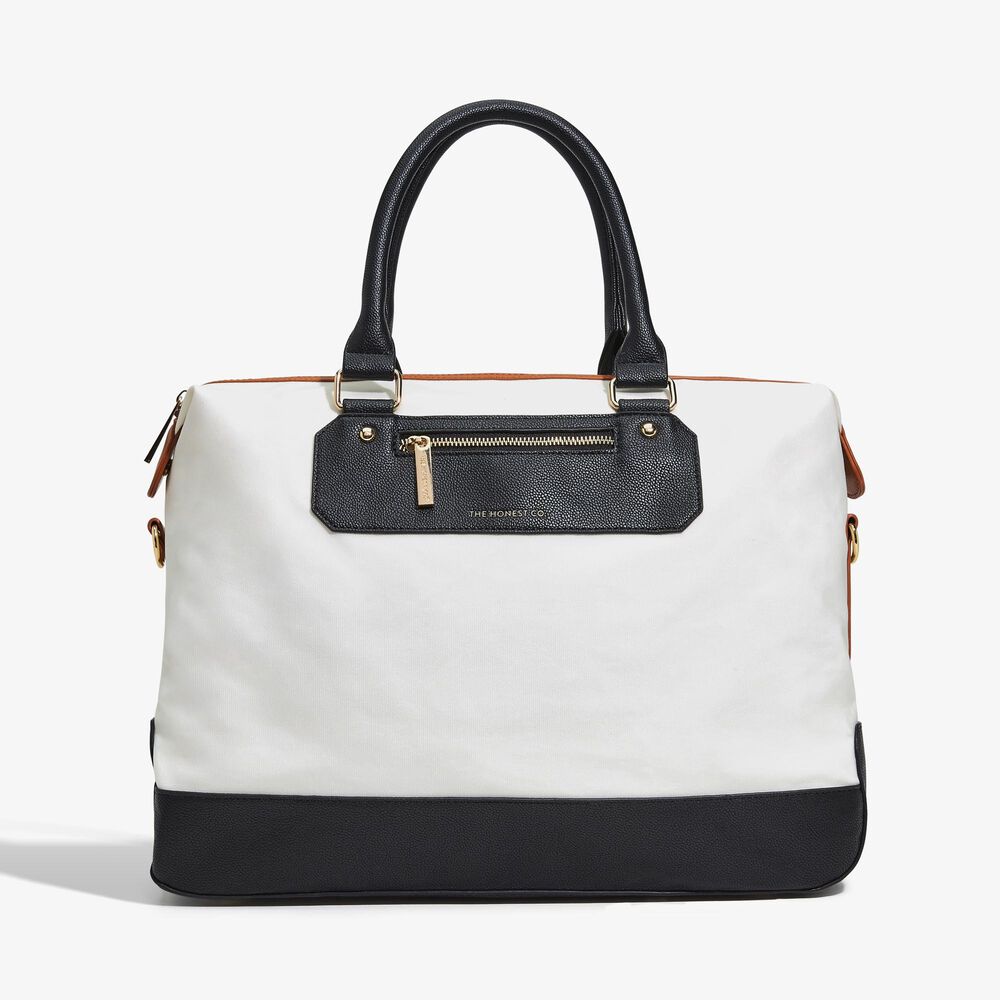 Small leather-trimmed checked cotton-canvas tote