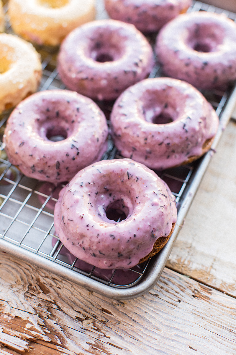 Baked Earl Grey Donuts + Blueberry Glaze