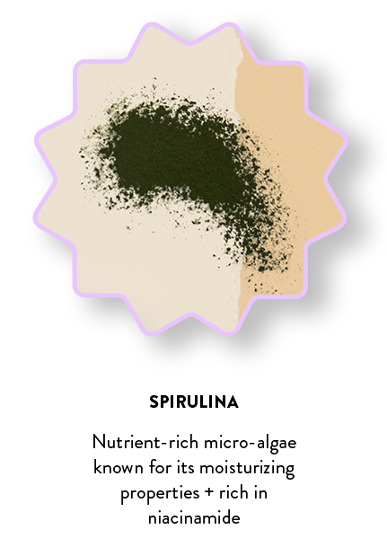 Spirulina. Nutrient-rich micro-algae known for its moisturizing properties + rich in niacinamide