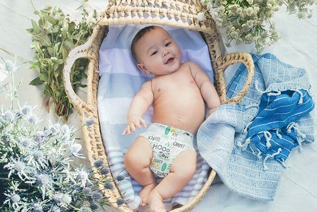 Baby boy laying in basket