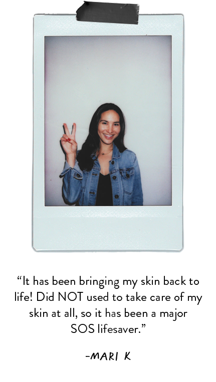 Polaroid photo of woman posing with peace sign wearing a denim jacket with black shirt.