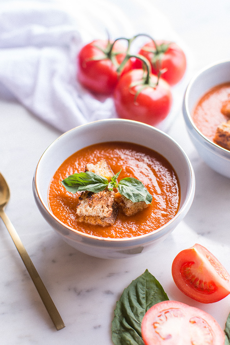 DIY Roasted Tomato Soup with Grilled Cheese Croutons