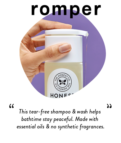 Romper | This tear-free shampoo & wash helps bathtime stay peaceful. Made with essential oils & no synthetic fragrances