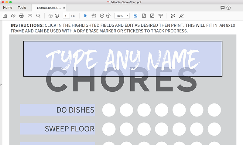 Editable Chore Chart