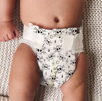baby wearing diaper with skull design print