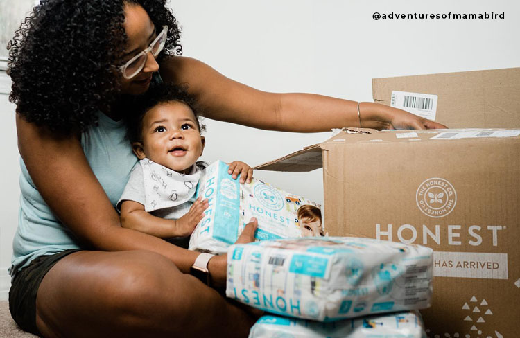 Baby and mom with diaper packs